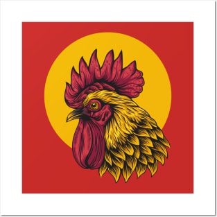 Rooster Yellow Circle Posters and Art